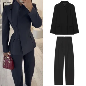 women's new fashion design three-dimensional cut high collar slim suit jacket