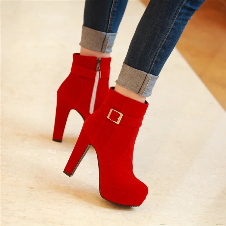 High Heels Women Ankle Boots Lace Up Fall Winter Platform Ladies Boots - Image 4