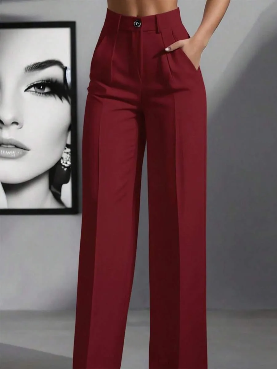 Cross-border fashion solid color casual high-waist loose work trousers with pockets - Image 3