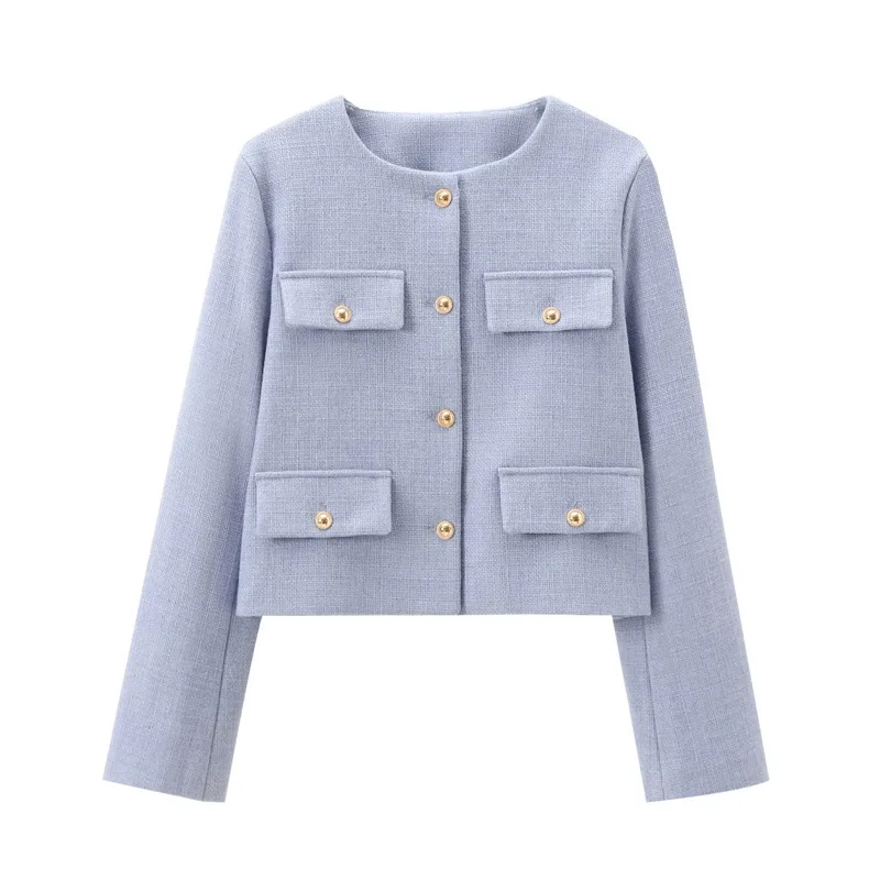 2025 New Woman Jackets Outerwears Long Sleeve Cropped Fashion Jacket for Women Button Short Coats Elegant Women's Coat - Image 8