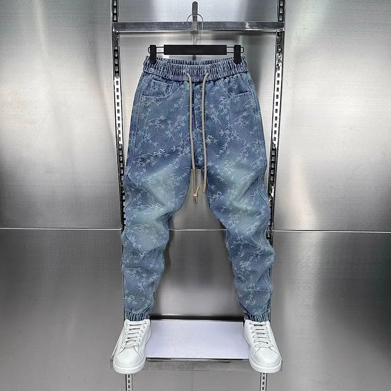Jacquard American Classic Jeans Fashion Joints Harem Pants High Quality Loose Harajuku Straight-Leg Trousers Men Clothing - Image 3