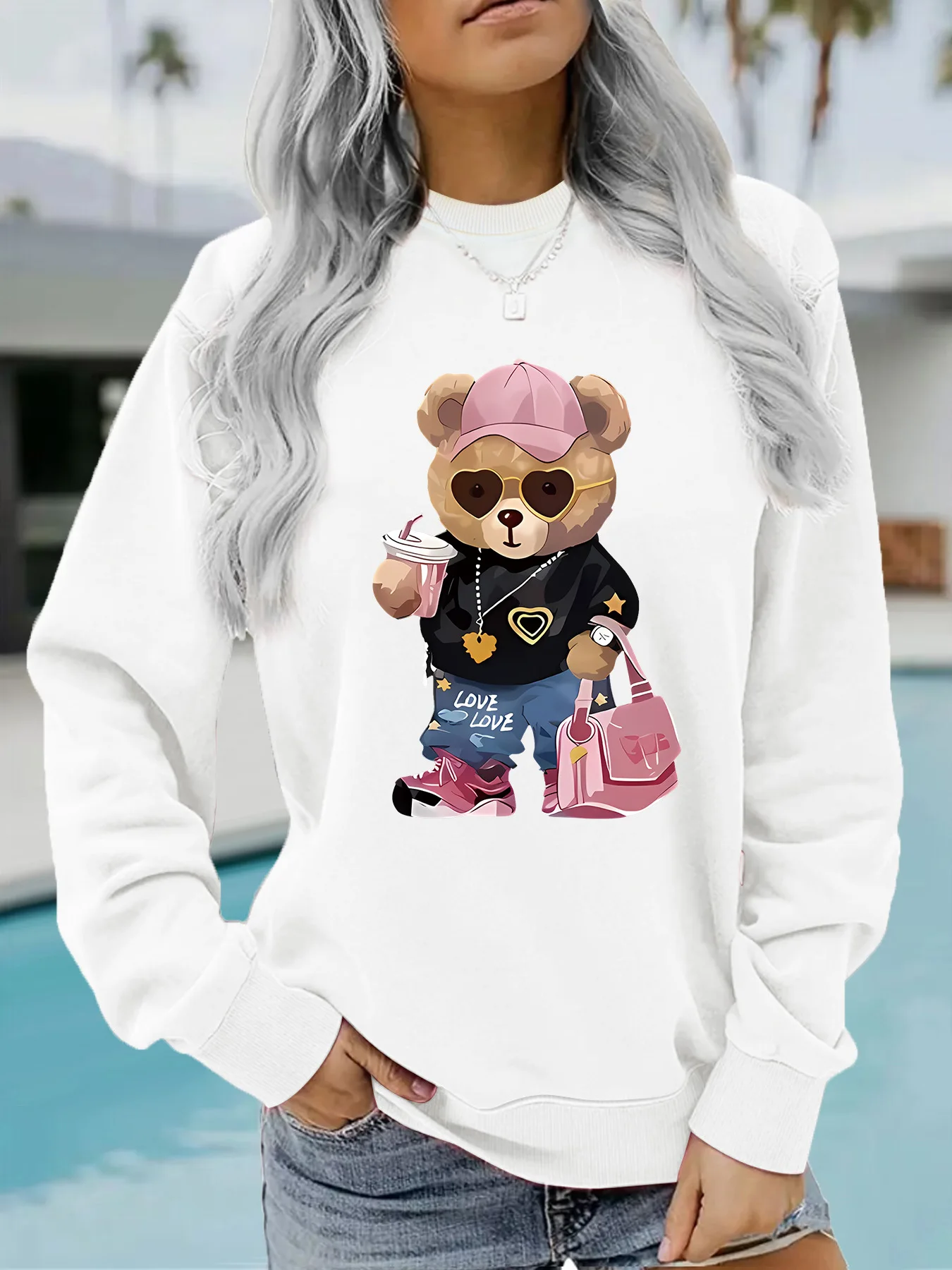 Round-neck Hoodie for Women, Spring and Autumn Teddy Bear, Trendy Top, Long-sleeved Shirt, Hoodie Streetwear Women Sweatshirt - Image 10