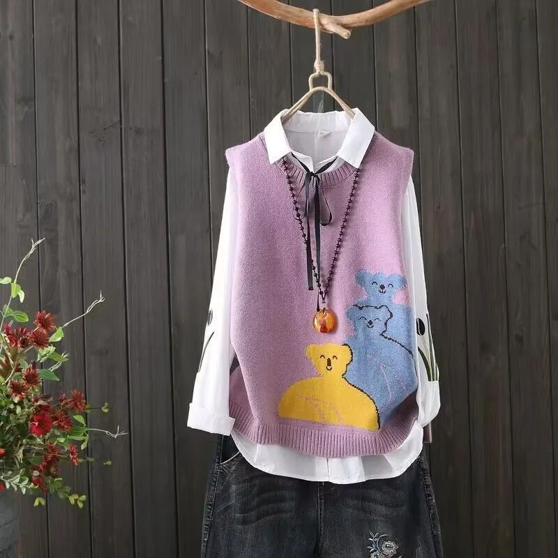 Round O Neck Knit Vests For Women Wear To Work The Trip Fashion Clothing 2025 Smooth Tops Waistcoat Casual Yellow Lady Sweaters - Image 6