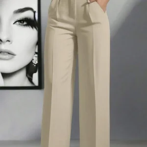 Alternative view of Cross-border  fashion solid color casual high-waist loose work trousers with pockets