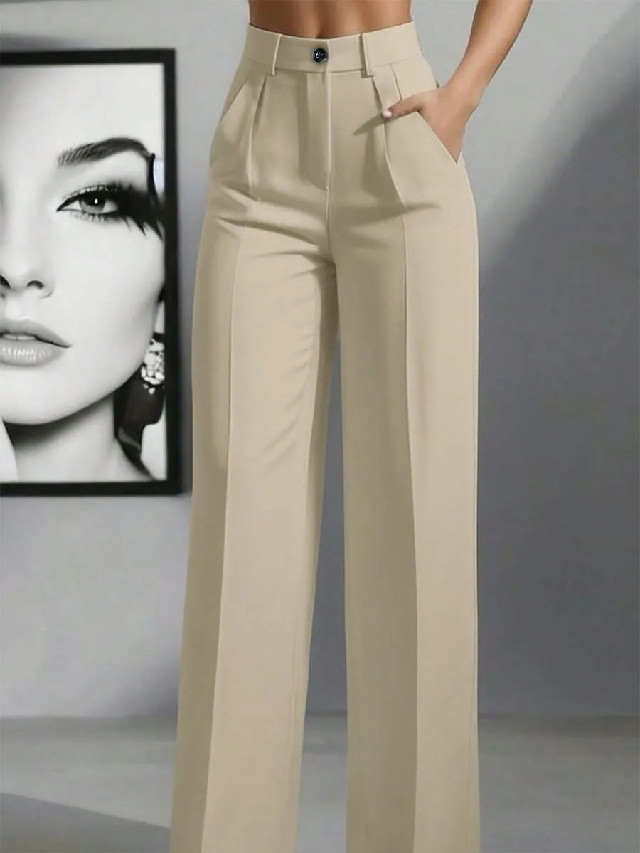 Cross-border fashion solid color casual high-waist loose work trousers with pockets - Image 2