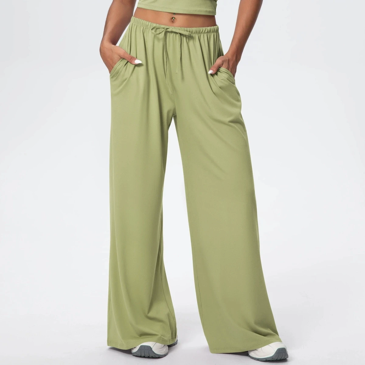 Side Pocket Wide Leg Pants,Loose And Casual Sports Pants Women's Elastic Drawstring Fitness Pants Running Gym Yoga Women's Pants - Image 10