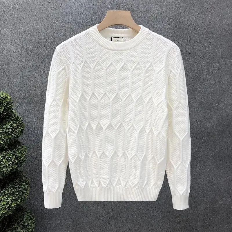 Men's Round Neck New Autumn and Winter Fashion Versatile Casual Sweater Solid Color Base Knit Sweater Loose Warm Top - Image 7