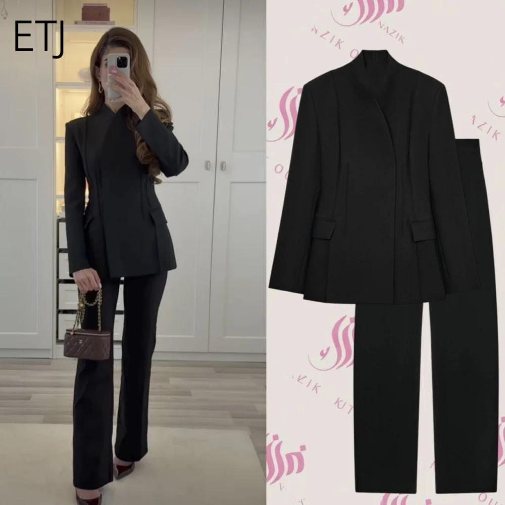 women's new fashion design three-dimensional cut high collar slim suit jacket - Image 3