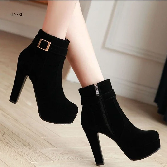 High Heels Women Ankle Boots Lace Up Fall Winter Platform Ladies Boots