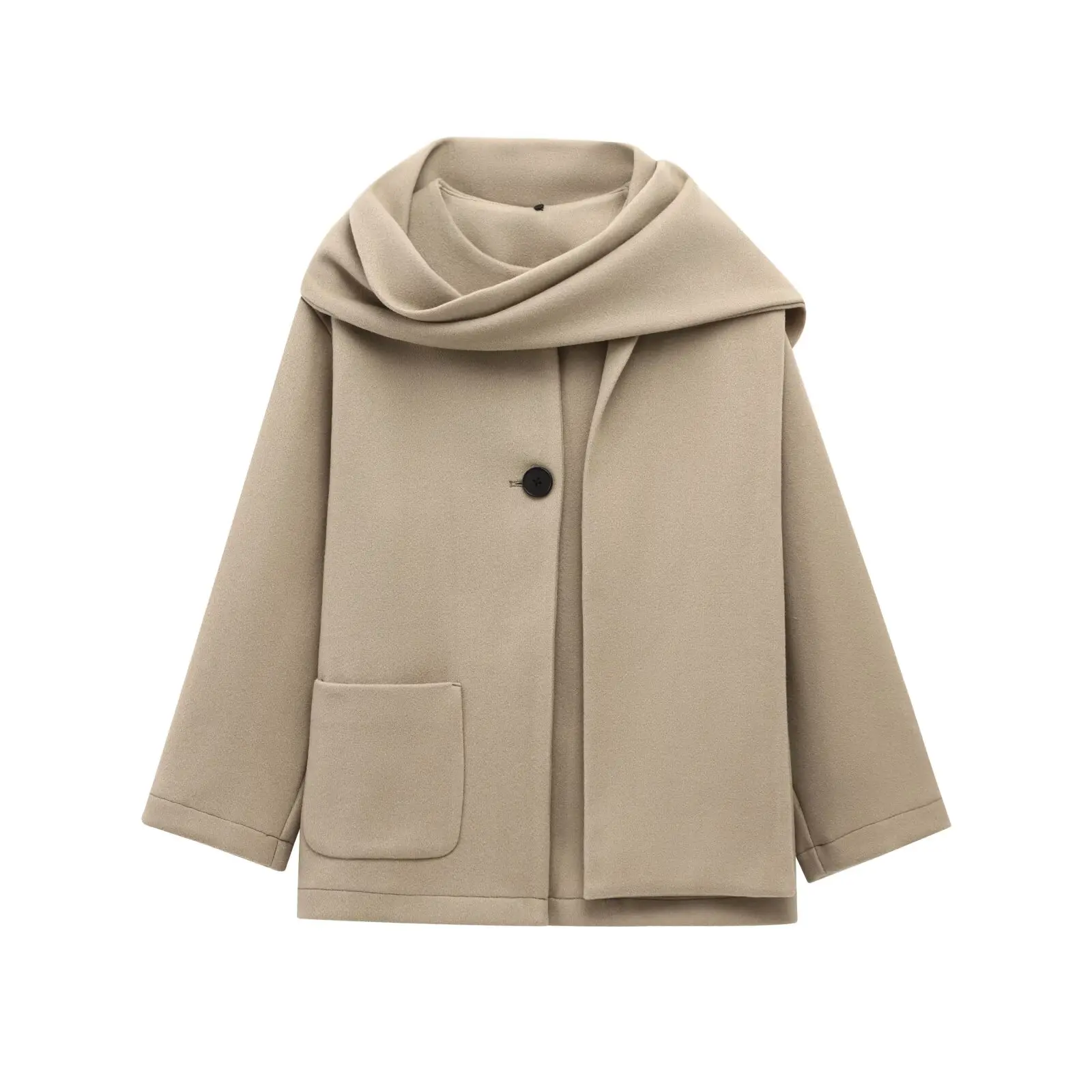 Woman‘s Coat 2025 Autumn Black Woolen Cardigan With Scarf Long Sleeve Crop Coat Chaqueta Casual Ropa De Mujer Street Outwear - Image 8