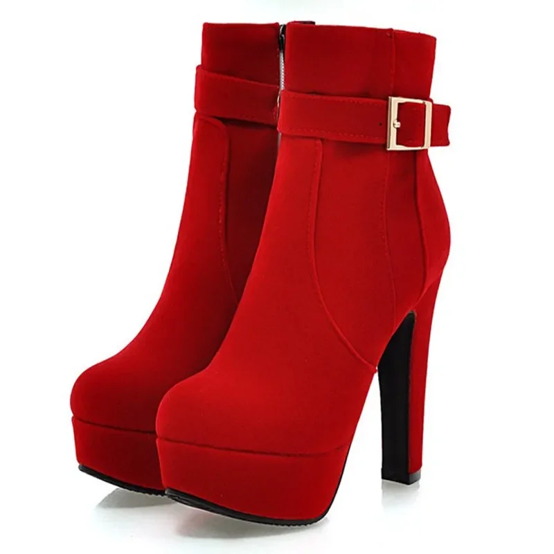 High Heels Women Ankle Boots Lace Up Fall Winter Platform Ladies Boots - Image 8