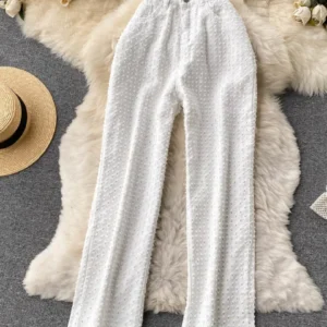 Alternative view of Ripped Jeans for Women Casual Streetwear New Spring Autumn High Waist Straight Leg Pants Fashion White Blue Denim Trousers