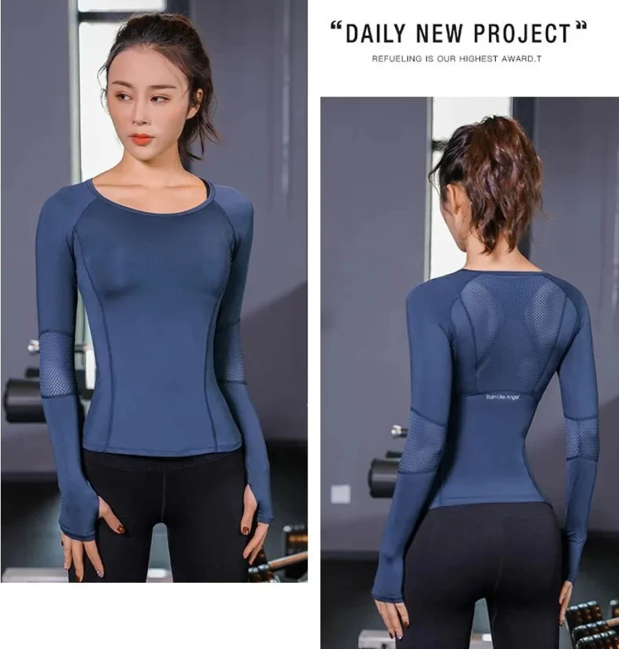 Women's Sports Wear For Fitness Running Jogging Seamless Long Sleeve Gym Woman Sport Shirt Yoga Top Female Workout Tops T-shirt - Image 5