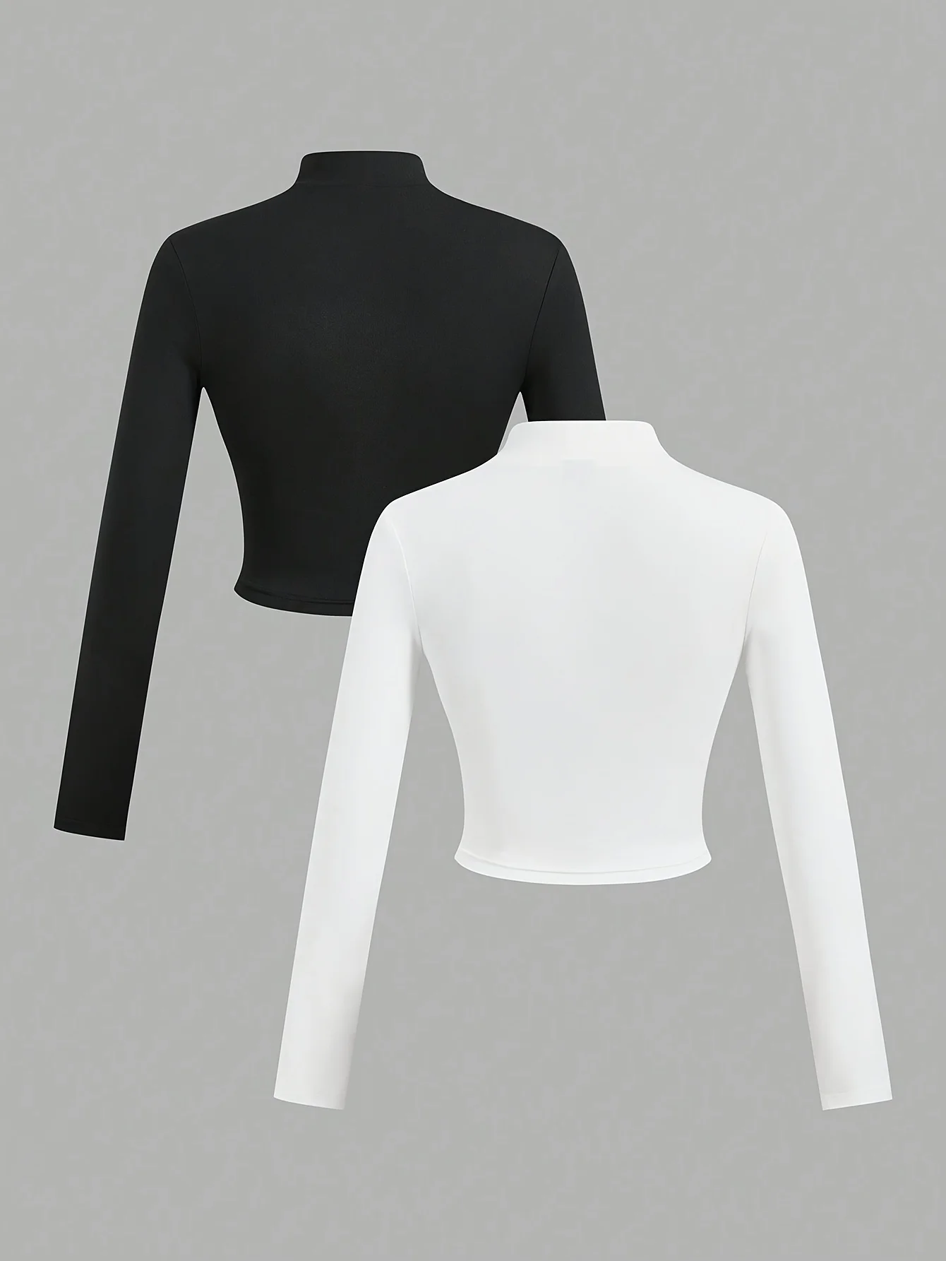 Women's round neck spring and autumn zipper slim solid color T-shirt two-piece set - Image 2