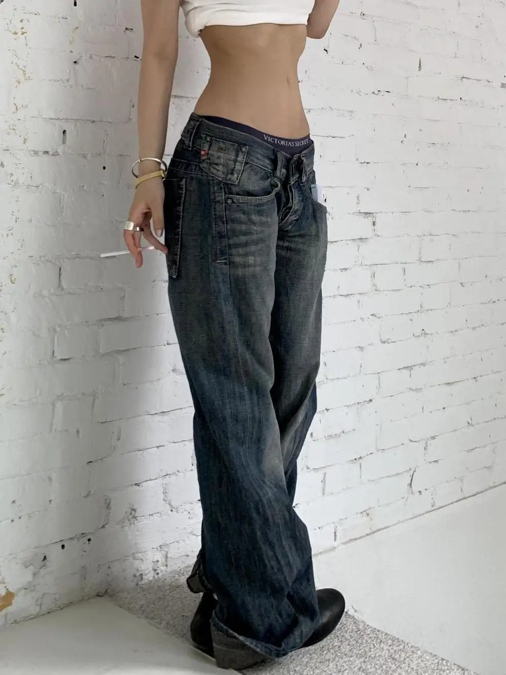 Women's Blue Y2k Baggy Jeans Denim Trousers American Vintage Jean Pants - Image 3