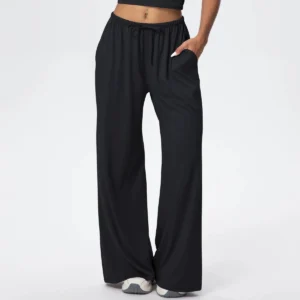 Alternative view of Side Pocket Wide Leg Pants,Loose And Casual Sports Pants Women's Elastic Drawstring Fitness Pants Running Gym Yoga Women's Pants
