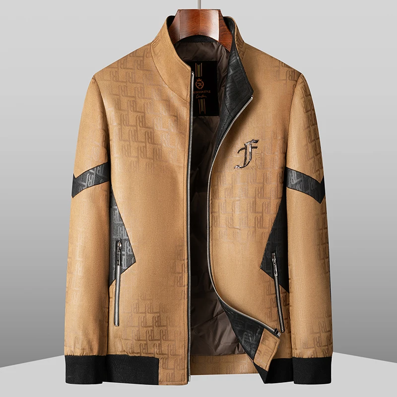 Autumn and winter 【 Matte leather down jacket with 90% duck down 】 Stand-up collar, form-fitting and embroidered middle-aged and