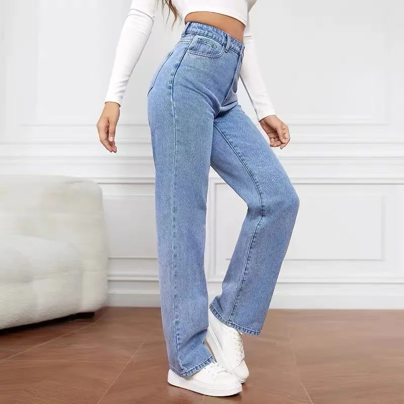Women's Hot Sale High Waist Stretch Washed Denim Fashionable Straight Jeans Women's Pants women jeans black pants woman clothing - Image 2