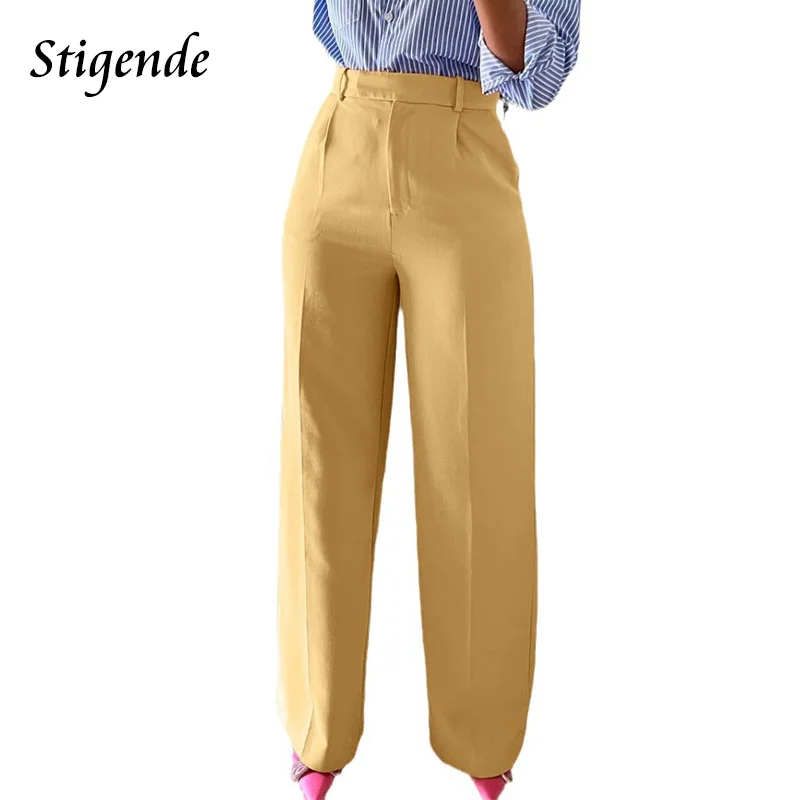 Straight Dress Pants with Pocket Women Plain Color Business Casual Pants - Image 7