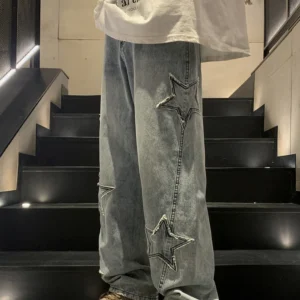 Alternative view of New Fashion Five-pointed Star Jeans Men High-waisted Vintage Streetwear Men Pants Baggy Winter Wide-leg Jeans Denim Men Clothing