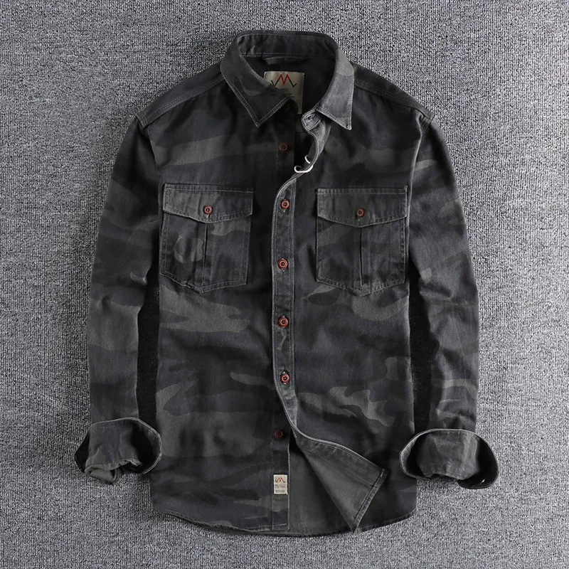 Military Style Camouflage Shirt MenMulti Pocket Cargo Blouse - Image 7