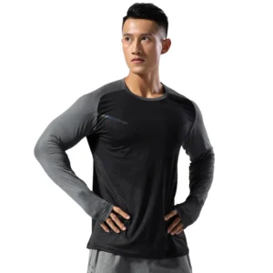 Mens Running Shirt Fitness Long Sleeve T Shirt Men Training Jogging Tops  Casual Tee Gym Shaping Muscle Quick Dry Pullover Tops