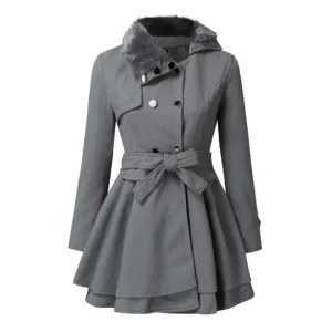 Women's Woolen Coat Large Skirt Fur Collar Women's Autumn and Winter Coat Double-breasted Woolen Trench Coat Women's