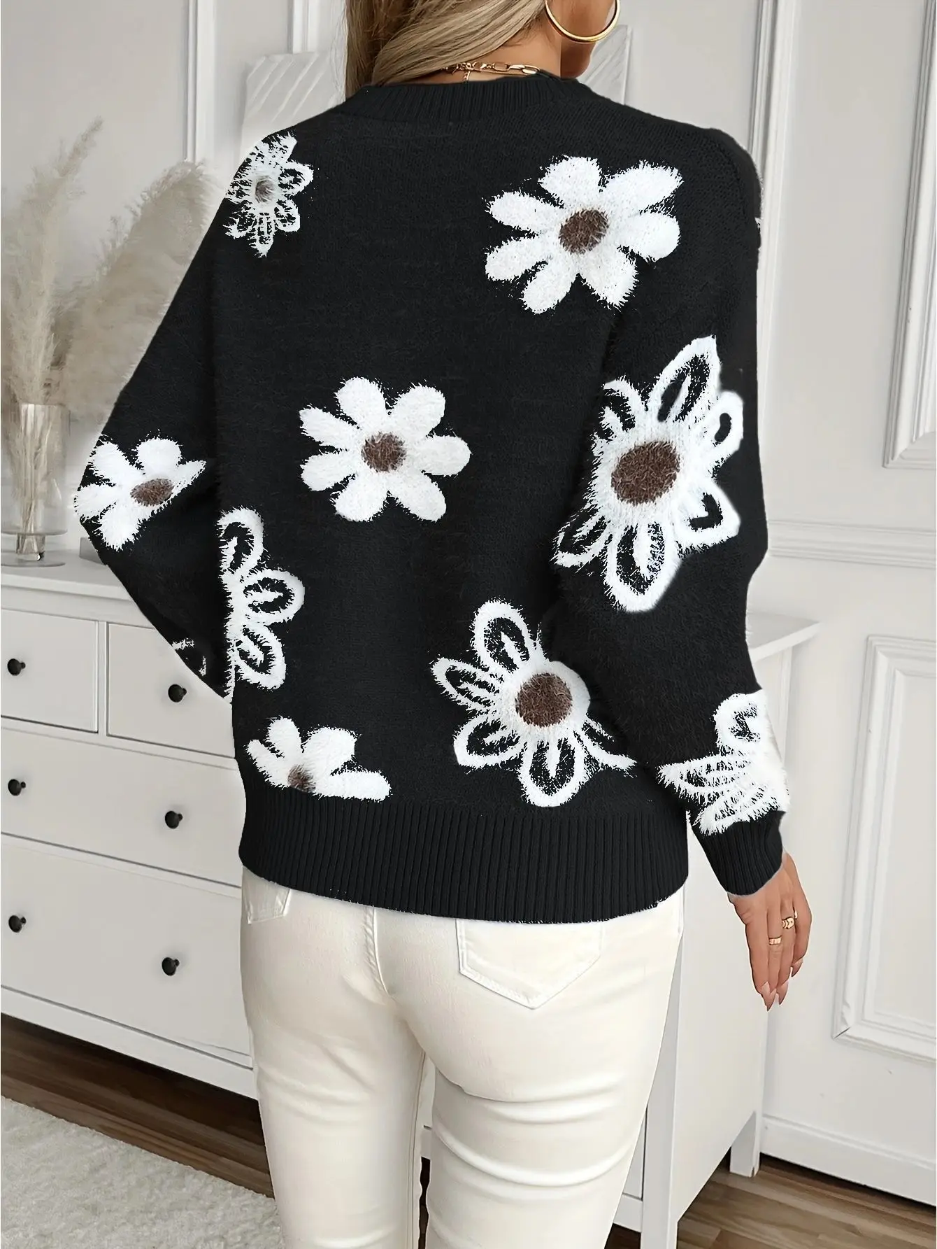 Women's Winter Sweaters Flower Thick Sweater Temperament Commuting Women's Clothe Acrylic Women's Casual Loose Knitted Pullover - Image 6