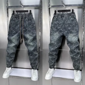 Jacquard American Classic Jeans Fashion Joints Harem Pants High Quality  Loose Harajuku Straight-Leg Trousers Men Clothing