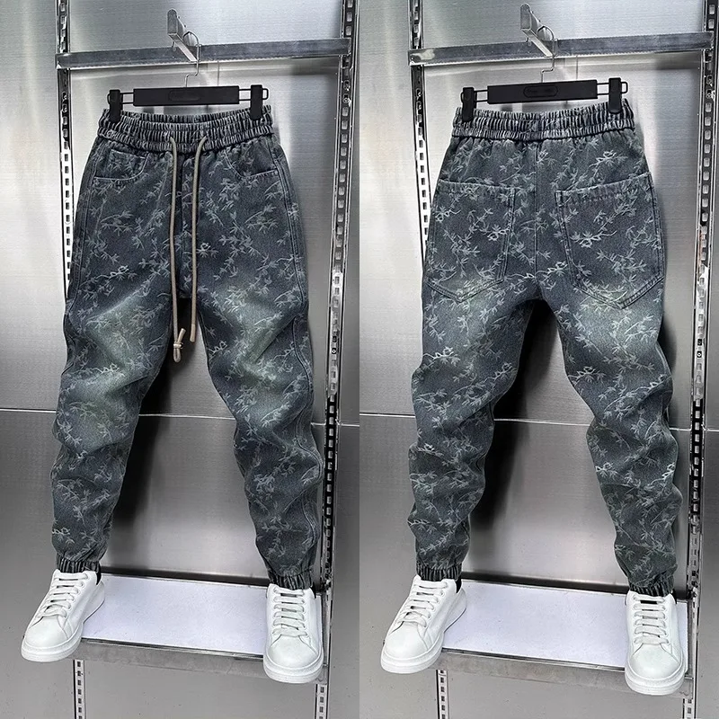 Jacquard American Classic Jeans Fashion Joints Harem Pants High Quality Loose Harajuku Straight-Leg Trousers Men Clothing
