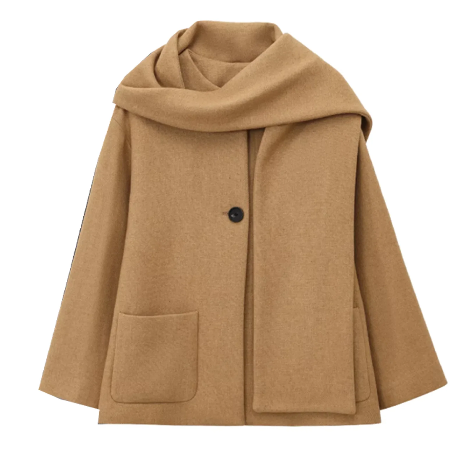 Woman‘s Coat 2025 Autumn Black Woolen Cardigan With Scarf Long Sleeve Crop Coat Chaqueta Casual Ropa De Mujer Street Outwear - Image 9