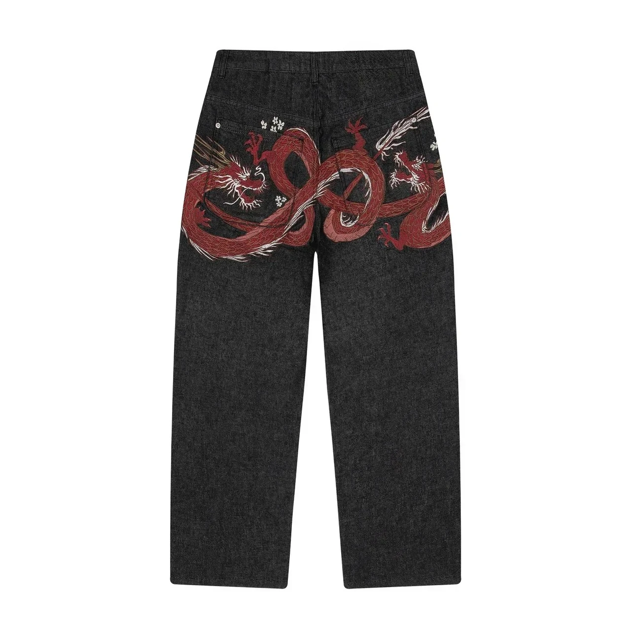 Y2K Baggy jeans Cherry Blossom Selvedge Embroidery Denim Pants men women denim fabric American Hiphop Streetwear Wide Leg Jeans - Image 7