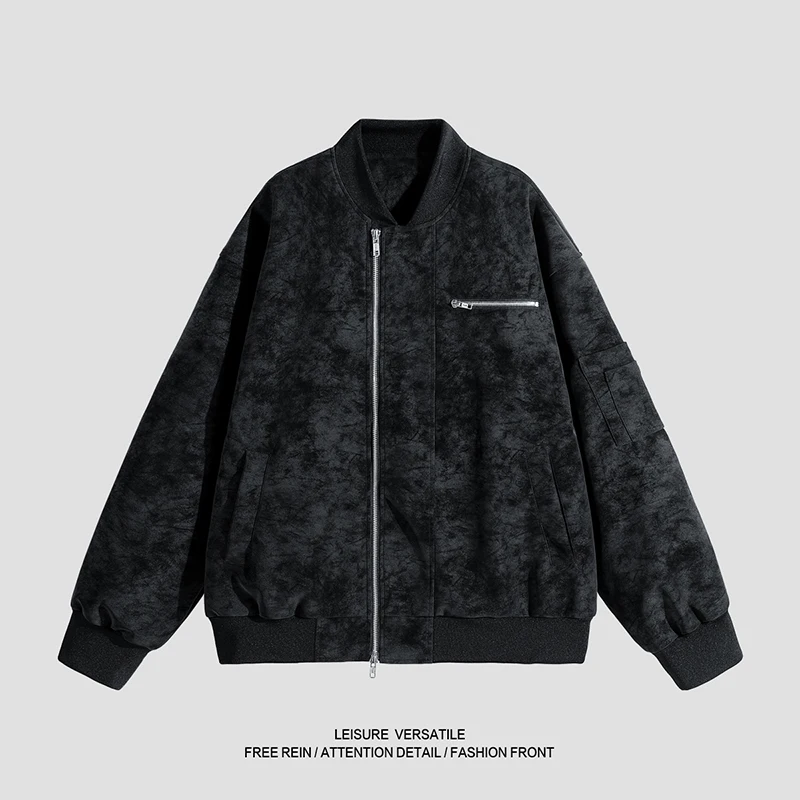 Men's Outdoor Sports Casual Windproof Breathable Trendy Baseball Jacket Comfortable Fashionable Tie Dye Imitation Leather Jacket