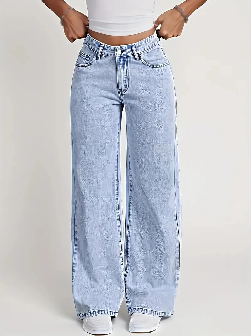 Women's blue jeans high waist straight loose jeans, comfortable and breathable fabric, suitable for casual outings and dates - Image 5