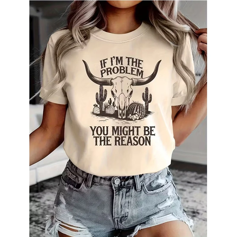 Women's Round Neck Short Sleeve T-Shirt Western Cowgirl Graphic Tee Tops Woman Funny Graphic T Shirt 90s Y2k Streetwear Clothing