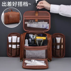 Alternative view of Men's business grooming bag, large capacity, high-end, multifunctional, portable, waterproof makeup bag, travel storage bag