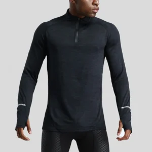 Alternative view of Mens Sports T-Shirt Sportswear Long Sleeve Running Gym Compression Shirt Half-zip Pullover Top Stand-up Collar Men Workout Tee