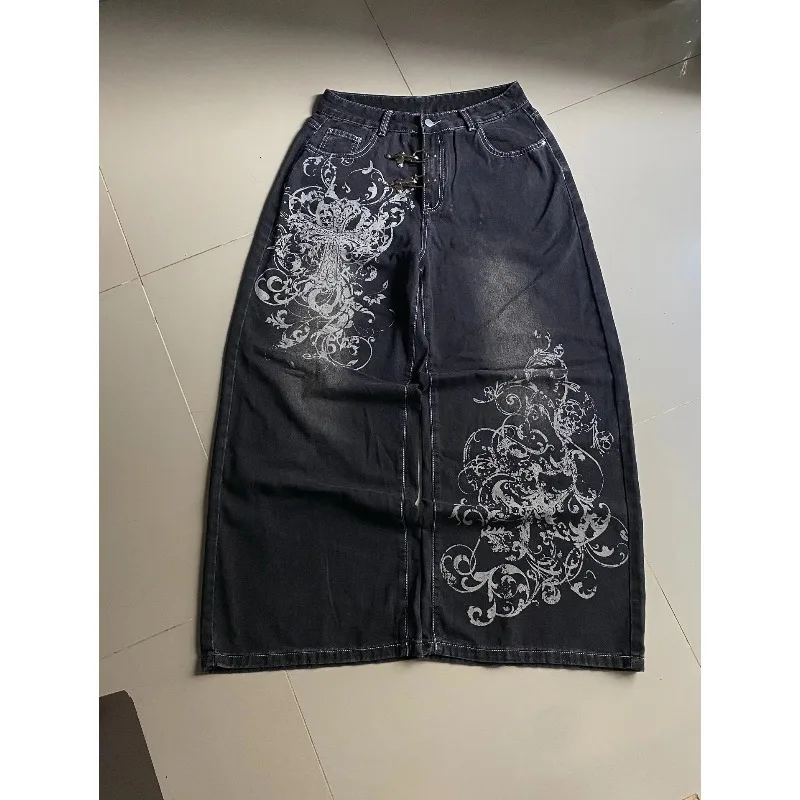 Vintage Printing Baggy Jeans Y2K Harajuku Trend Men and Women Hip Hop Fashion Casual Joker Couple Wide-leg Pants Streetwear New - Image 2