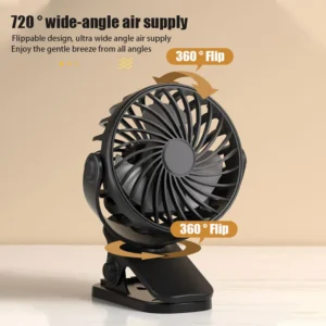 Rechargeable Portable Electric Fan 720° Rotating Hanging Clip Fan Night Light Air Cooler
