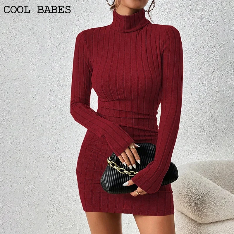 Women Dresses Elegant Party Long Sleeves Sexy Sheath Mini Dresses Bodycon