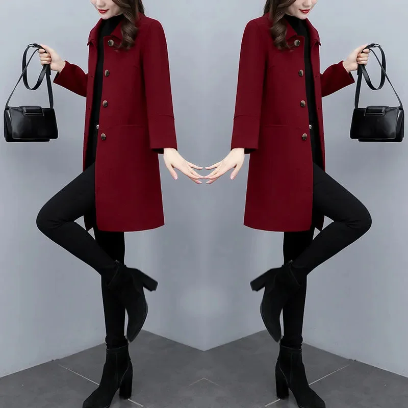 Red Women's Woolen Coat 2024 New Fashion Autumn Winter Jacket Outwear - Image 5
