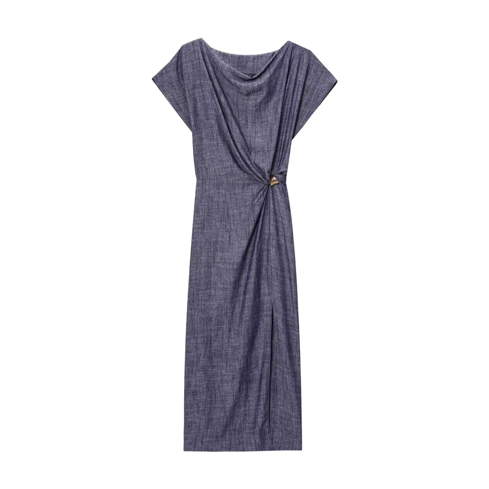Women's elegant knotted round neck dress short sleeve waist long dress 2025 summer fashion commuting leisure holiday dress - Image 3