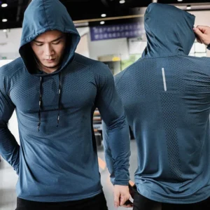 Alternative view of Mens Fitness Tracksuit Running Sport Hoodie Gym Joggers Hooded Outdoor Workout Athletic Clothing Muscle Training Sweatshirt Tops