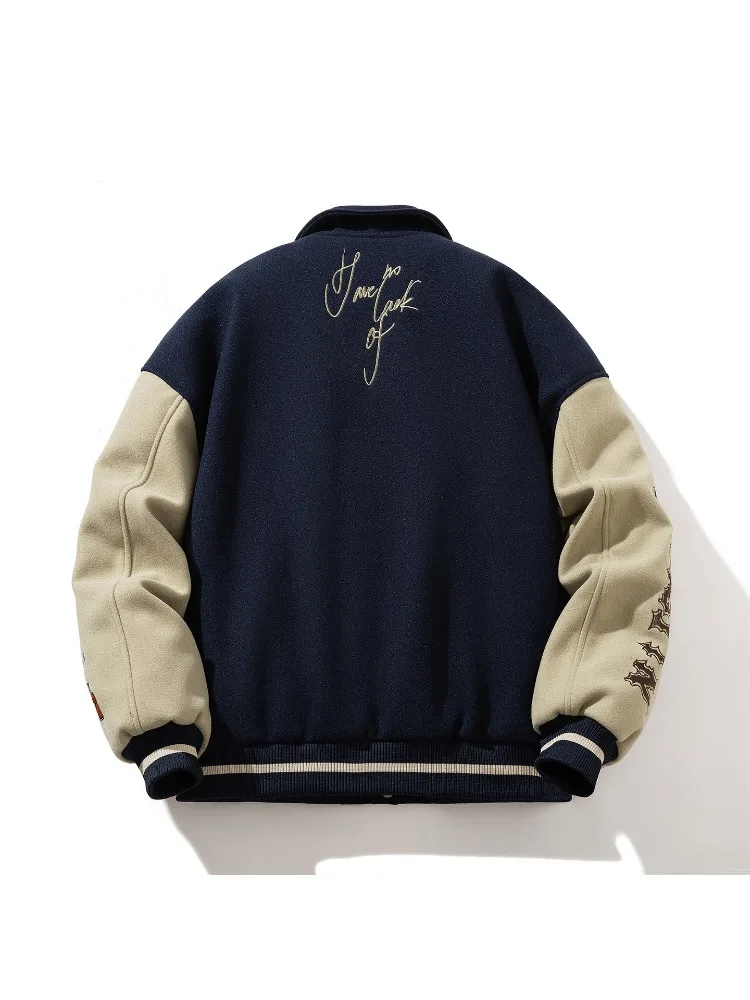 Man Baseball Jacket Winter Letter Embroidery Varsity Jacket Women American Vintage Coat Warm Fashion Hip Hop Original Original - Image 3