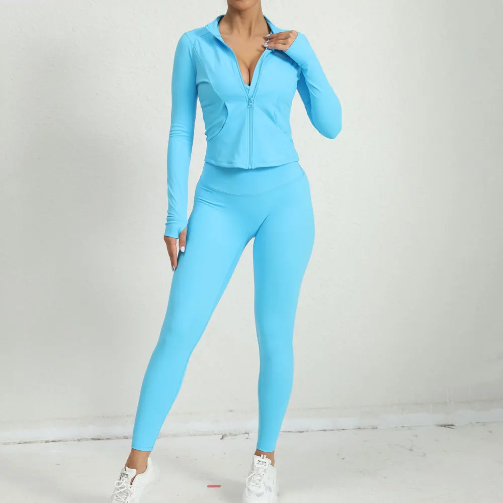 Yoga Gym Sets Jacket Leggings Sportswear Woman Gym Sports and Fitness Workout Clothes for Women 2 Piece Sets Womens Outfits - Image 8