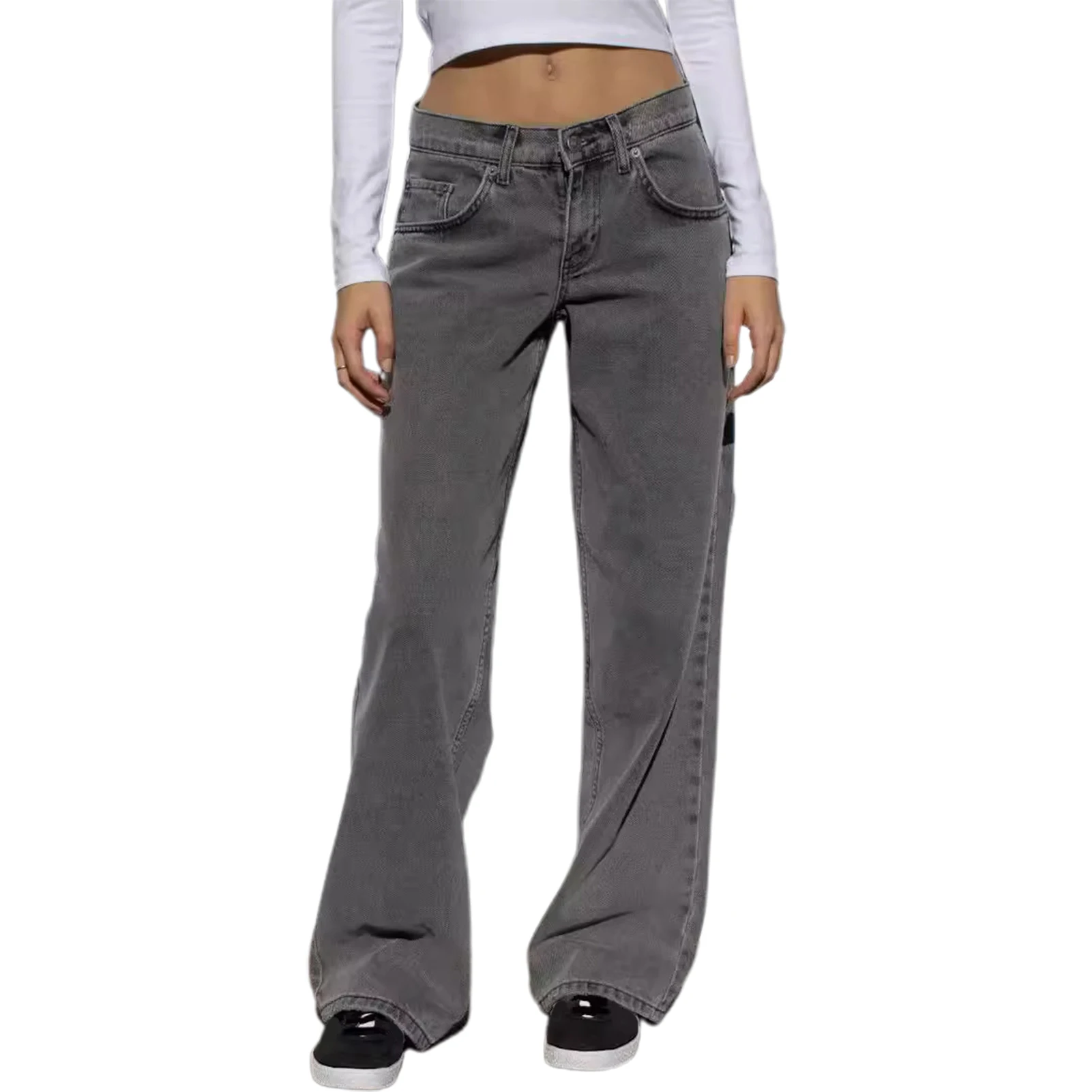 Women Jeans Waist Straight Wide Leg Button Zipper Denim Trousers With Pockets Women's Clothing - Image 10