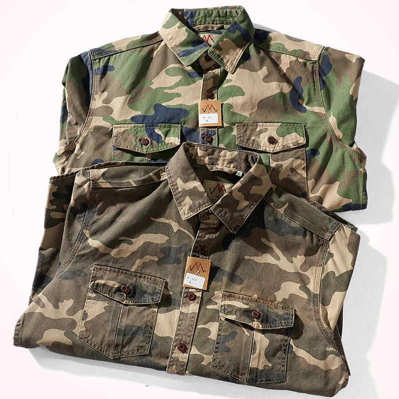 Military Style Camouflage Shirt MenMulti Pocket Cargo Blouse - Image 2