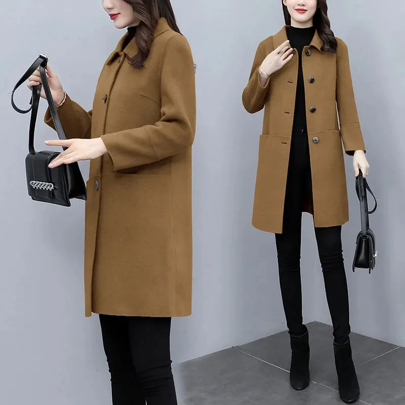 Red Women's Woolen Coat 2024 New Fashion Autumn Winter Jacket Outwear - Image 6