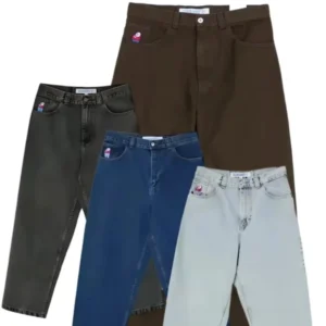 Hip Hop Retro Blue Cartoon Embroidery Jeans for men Gothic Baggy Streetwear Polar Big Boy Jeans Mens Fashion Wide Leg Trouser