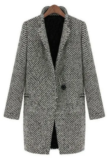 Women's Woolen Coat Arrive European Female Spring European Leg Houndstooth Windbreaker Jacket Plus Size Long Winter Coat - Image 2